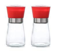 Vilgftyiet Molinillo manual de especias de acero inoxidable con recipiente de vidrio para granos de pimienta, sal, hierbas y granos de café, herramienta compacta de molienda de cocina en color rojo