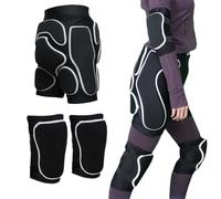 Vilgftyiet Pantalones cortos protectores de cadera para hombre y mujer con acolchado de EVA para esquí, patinaje sobre hielo, rodilleras y coderas incluidas, color negro