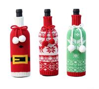 Vilgftyiet Paquete de 3 fundas para botellas de vino navideñas con diseño de punto para añadir toques decorativos y alegres a mesas de fiesta