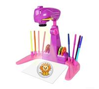 Vilgftyiet Proyector de arte para niños con 32 diapositivas de dibujos animados y 12 pinceles de color, dibujo LED para juego creativo, tablero de dibujo óptico con enfoque ajustable, plástico, 39 x