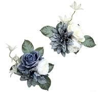 Vilgftyiet Ramo de rosas artificiales creativas con eucalipto, flores de tela realistas en naranja, morado, azul niebla para festivales, bodas, fiestas, centros de mesa, paquete de 3 (azul1)