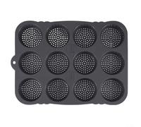 Vilgftyiet Sartén para hamburguesas sin silicona con 12 cavidades, herramientas para hornear galletas, brownies, focaccia, almacenamiento flexible, color gris, 15.5 pulgadas