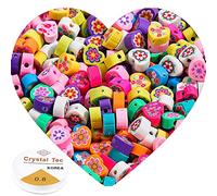 vilihkc 200 cuentas de arcilla polimérica de 10 mm, planas, pequeñas y redondas, con cuentas doradas de moda y colgantes, kit para hacer collares y pulseras