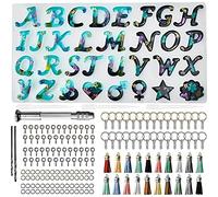 Vilihkc Juego de 167 moldes de resina del alfabeto anverso, moldes de silicona para fundición de resina, bricolaje, moldes epoxi de letras y adornos, juego de llaveros de resina
