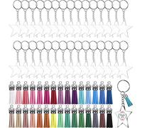 Vilihkc Kit de 120 llaveros acrílicos en blanco, incluye 30 piezas en blanco acrílico, 30 borlas de llavero, 30 llaveros y 30 anillos de salto para manualidades de vinilo