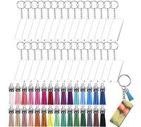Vilihkc Kit de 120 llaveros acrílicos en blanco, incluye 30 piezas en blanco acrílico, 30 borlas de llavero, 30 llaveros y 30 anillos de salto para manualidades de vinilo