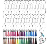 Vilihkc Kit de 120 llaveros acrílicos en blanco, incluye 30 piezas en blanco acrílico, 30 borlas de llavero, 30 llaveros y 30 anillos de salto para manualidades de vinilo