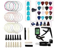 Vilihkc Kit de 65 accesorios para guitarra que incluye cuerdas de guitarra, púas, cejilla, púas de dedo pulgar, bobinador de cuerdas, pines de puente, extractor de pines, soporte para púas, protección