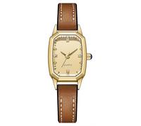 VILKFY Reloj de pulsera para mujer, pequeño, rectangular, analógico, de cuarzo, correa de cuero, para mujer, Marrón, Moda