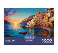 Villa Costera Mediterránea Puzzle de 1000 Piezas Cartón para Adultos Paisaje al Atardecer Juego de Puzzle 1000 Piezas Relajación Hogar Regalo 70x50cm/1000pcs 70x50cm/1000pcs