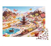 Villa de Dulces Tren Puzzle para Adultos Puzzle de 1000 Piezas Papel Paisaje Fantasía Relajación Familiar Concentración Regalo Decoración 70x50cm/1000pcs