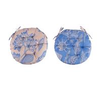 Villa d'Este Home Tivoli 1996 Cojín para Silla Redondo Reversible con Lazos, Nautical Chic, diámetro 42 x 6 cm, Azul y Beige, decoración Costera, de poliéster Efecto Lino