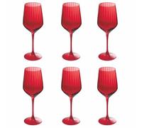 Villa d'Este Home Tivoli 1996 Juego de 6 copas de cristal de 510 ml, diseño de rayas verticales, color rojo