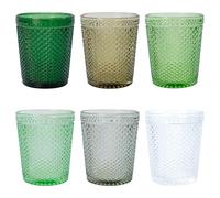 Villa d'Este Home Tivoli 1996 Juego de 6 vasos de agua de 300 ml de cristal, superficie trabajada con efecto diamante, Honey Greenery