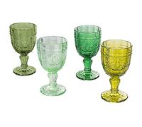 Villa d'Este Home Tivoli 5911615 Juego de 4 copas de 265 ml de cristal transparente, decoración arabescada, Syrah Greenery