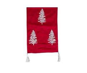 Villa d'Este Home Tivoli Camino de Mesa de Navidad de poliéster, Efecto Terciopelo, Color Blanco, 35 x 182 cm, Color Rojo
