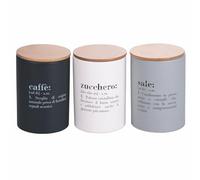Villa d'Este Home Tivoli Victionary Light - Juego de 3 botes de café, azúcar y sal, 750 ml, de gres, tapa de bambú