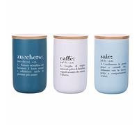 Villa d'Este Home Tivoli Victionary Shades - Juego de 3 tarros de hueso con tapa de bambú de 750 ml, verde petróleo+celestial+blanco, medidas: Ø 10 x 15 cm capacidad