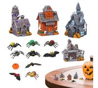 Villa embrujada en miniatura - Decoración del pueblo de Halloween, Pequeña casa espeluznante | Pequeñas mansiones de Halloween, Diseño de Resina con Murciélagos, Espíritus y Linternas, 14 Festivos p
