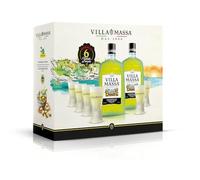 Villa Massa Limoncello - Caja Pack 2 Botellas + 6 Vasos chupito - Licor de Limón de Sorrento I.G.P. - Receta Tradicional Italiana - 2 Botellas de 700 ml