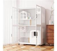 Villa para Gatos de Madera Maciza, casa Cerrada para Gatos Que se Puede Limpiar, habitación para Gatos con Ruedas y Poste rascador para Gatos, Jaula para Gatos