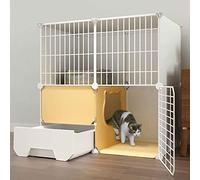 Villa para Gatos Interior con Caja de Arena Cerrada, Parque para Mascotas, Jaula para Gatos Interior, Metal y Plástico Abs, Plataforma Ultra Ancha/75 * 49 * 75 Cm-B