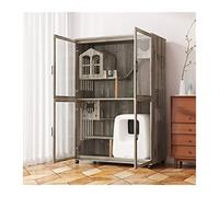 Villa para gatos Jaula para gatos Villa ecológica para gatos Jaula para gatos de gran tamaño Casa de madera para gatos Arena para gatos Casa para gatos cerrada y limpiable Condominio para gatos (gris)