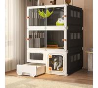 Villa transparente para gatos con caja de arena, corralito de juegos de varios niveles para amigos felinos felices