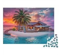 Villa Tropical Puesta del Sol Puzzle 1000 Piezas para Jóvenes +14 Pasatiempo Puzzle Muy Difícil Más Vendido Entretenimiento En Casa Cartón Resistente 38x26cm/1000pcs