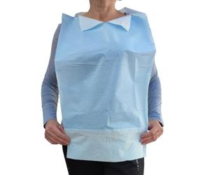 Villaclinic Babero desechable con bolsillo 125 unidades, babero impermeable para adultos y niños con cintas, proteccion alimentacion medidas 65x36