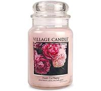 Village Candle Tarro de cristal grande de 26 onzas, vela perfumada con fragancia de peonía recién cortada