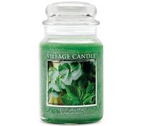 Village Candle Vela Grande con Aroma Eucalipto y Menta, Cristal, Verde, 9.7x9.5x11.4 cm