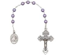 VILLAGE GIFT IMPORTERS Coronilla de San Peregrino | Cuentas redondas de lavanda | Santo patrón de los pacientes con cáncer | Potente oración católica por la comodidad y la paz | Fabricado en Italia, S
