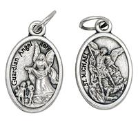 VILLAGE GIFT IMPORTERS Medalla de ángel de la guarda de San Miguel de 3/4 pulgadas | Colgante de metal plateado en anillo de salto | Añadir al collar, pulsera de abalorios o joyería religiosa hecha a