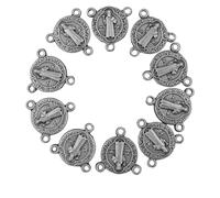 VILLAGE GIFT IMPORTERS Paquete de 10 unidades | 10 unidades de centros de mesa de rosario de San Benito | Diseño de tono plateado | Gran regalo para la primera comunión | Centro de mesa de rosario,