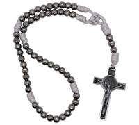 VILLAGE GIFT IMPORTERS Rosario de combate de San Benito gris plomizo, patrón de los estudiantes y Europa, rosario de cuerda de paracaídas resistente con cuentas redondas gruesas y crucifijo de metal