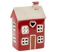 Village Pottery Heart House - Vela de té de cerámica esmaltada roja