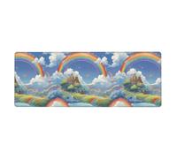 Village Under The Rainbow - Alfombrilla de mouse extragrande estampada de 12 x 31.5 pulgadas para oficina, juegos y aprendizaje, duradera, cómoda y respetuosa con el medio ambiente
