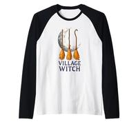 Village Witch Crescent Brooms Low Poly Geométrico Camiseta Manga Raglan