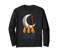 Village Witch Crescent Brooms Low Poly Geométrico Manga Larga