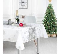 Villages de Provence Mantel Rectangular Resistente a Las Manchas - Resistente a Las Arrugas y 100% poliéster - Blanco - 350x150 cm - Noël Constellation Argenté - 10/12 Cubiertos - Interior o Exterior