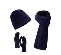 Villand Bufanda de 3 piezas con guantes para pantalla táctil para hombres y mujeres, juego de clima frío con forro polar (Azul)