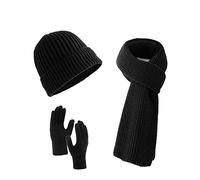 Villand Bufanda de 3 piezas con guantes para pantalla táctil para hombres y mujeres, juego de clima frío con forro polar (Negro)
