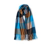 Villand Bufanda de lana para mujer - Bufandas de cuadros de invierno con tacto de cachemira para mujer con caja de regalo (Cuadros Camello y Azul)