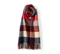 Villand Bufanda de lana para mujer - Bufandas de cuadros de invierno con tacto de cachemira para mujer con caja de regalo (Cuadros Rojos)