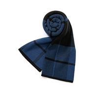 Villand Bufanda de punto de tartán de lana merino australiana para hombres, corbata suave gruesa cálida de invierno a cuadros con caja de regalo (Azul Marino A Cuadros)