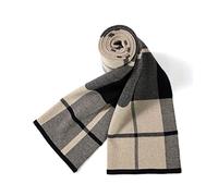 Villand Bufanda de punto de tartán de lana merino australiana para hombres, corbata suave gruesa cálida de invierno a cuadros con caja de regalo (Gris Camello A Cuadros)