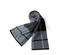 Villand Bufanda de punto de tartán de lana merino australiana para hombres, corbata suave gruesa cálida de invierno a cuadros con caja de regalo (Gris Claro A Cuadros)