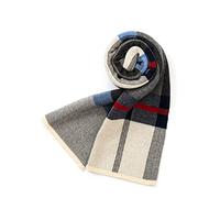 Villand Bufanda de punto de tartán de lana merino australiana para hombres, corbata suave gruesa cálida de invierno a cuadros con caja de regalo (Tartán Gris Marino)