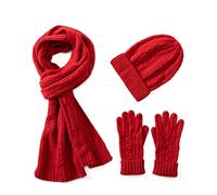 Villand Gorro de lana para mujer 3 en 1, guantes y bufanda, juego de invierno, 3 piezas, gorro de punto de cable para mujer con caja de regalo (Rojo)